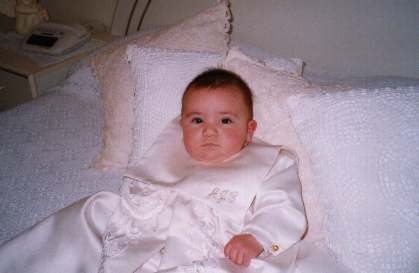 A close up of me on mummy and daddy's bed